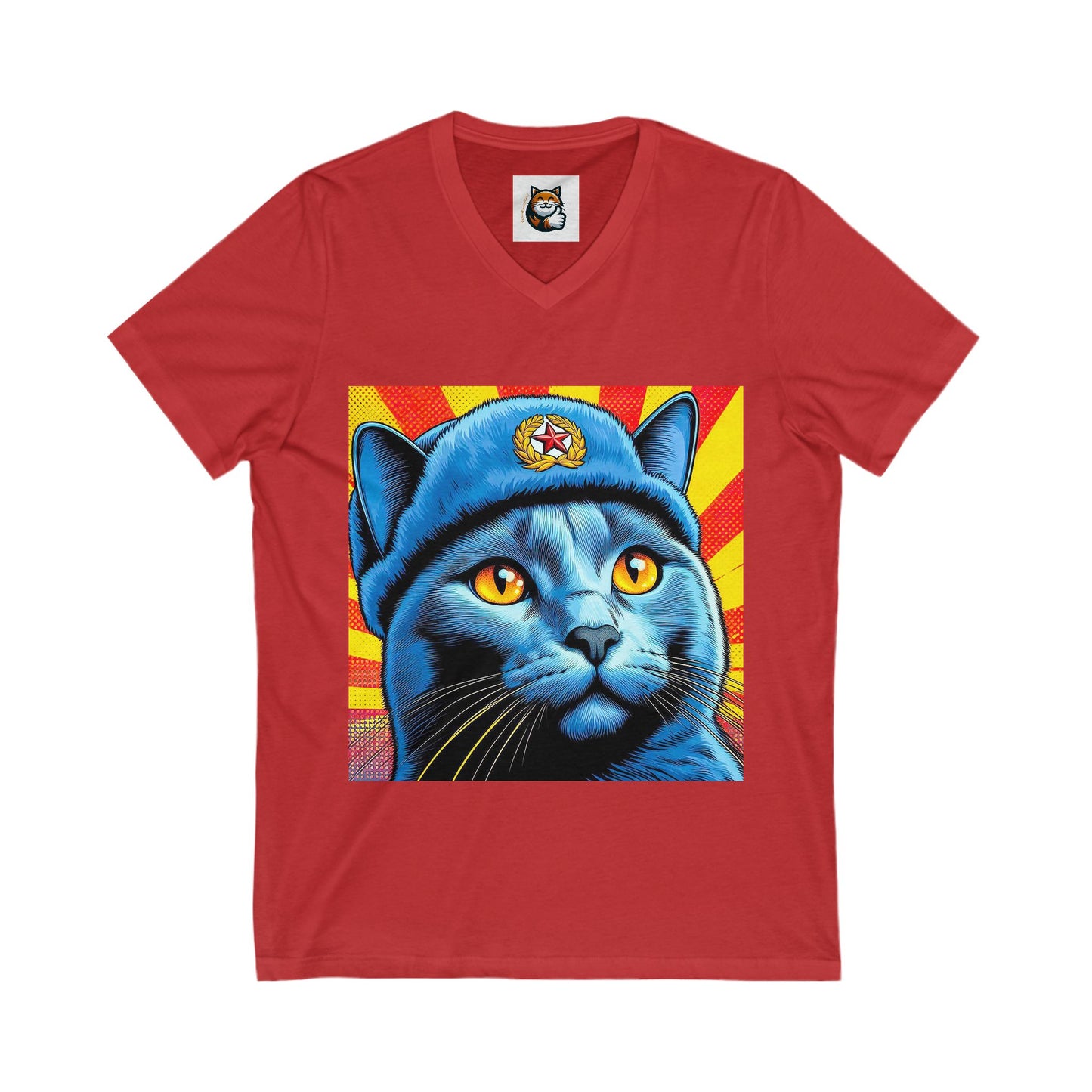 Russian Blue Cat blue beauty Jersey Short Sleeve V-Neck Tee