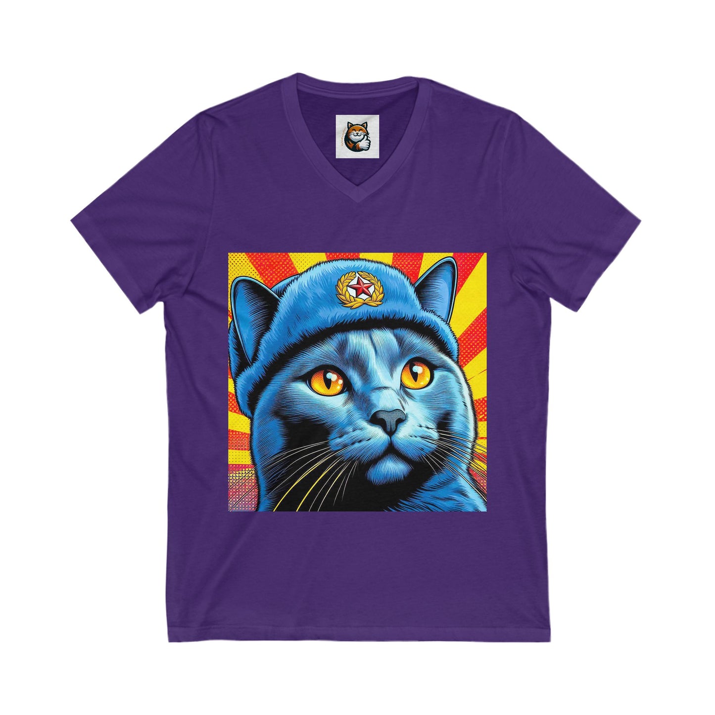 Russian Blue Cat blue beauty Jersey Short Sleeve V-Neck Tee