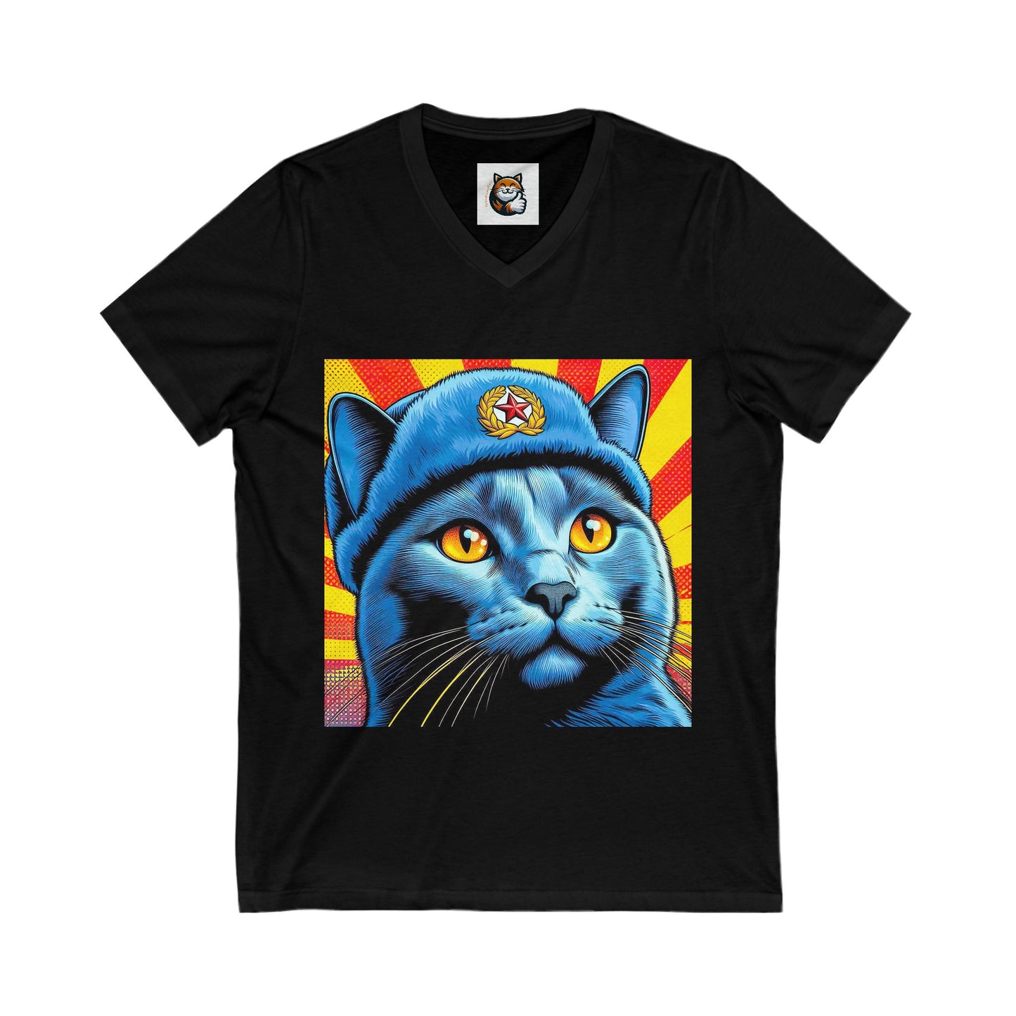 Russian Blue Cat blue beauty Jersey Short Sleeve V-Neck Tee
