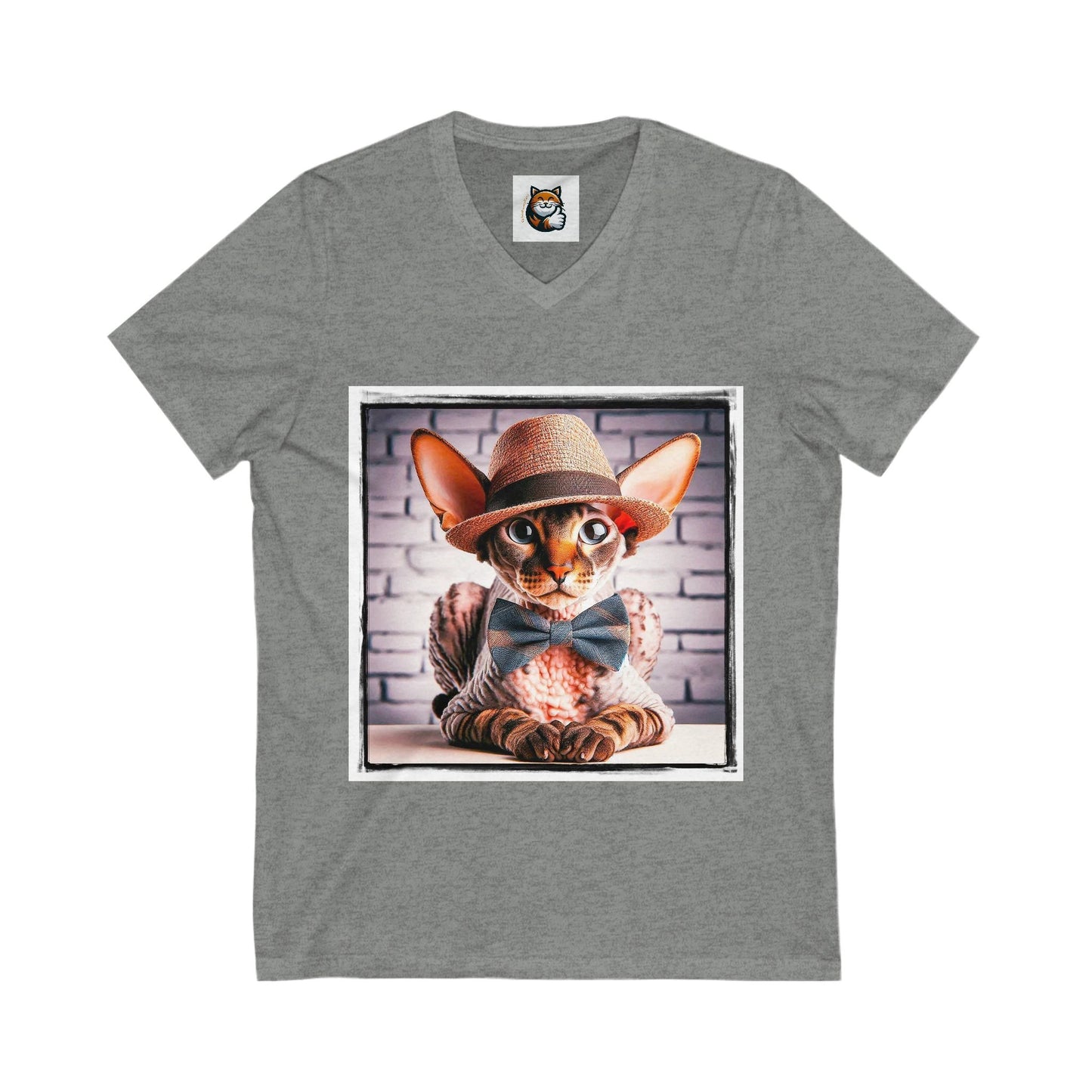 Cornish Rex Cat Unisex Jersey Short Sleeve V-Neck Tee by Printify