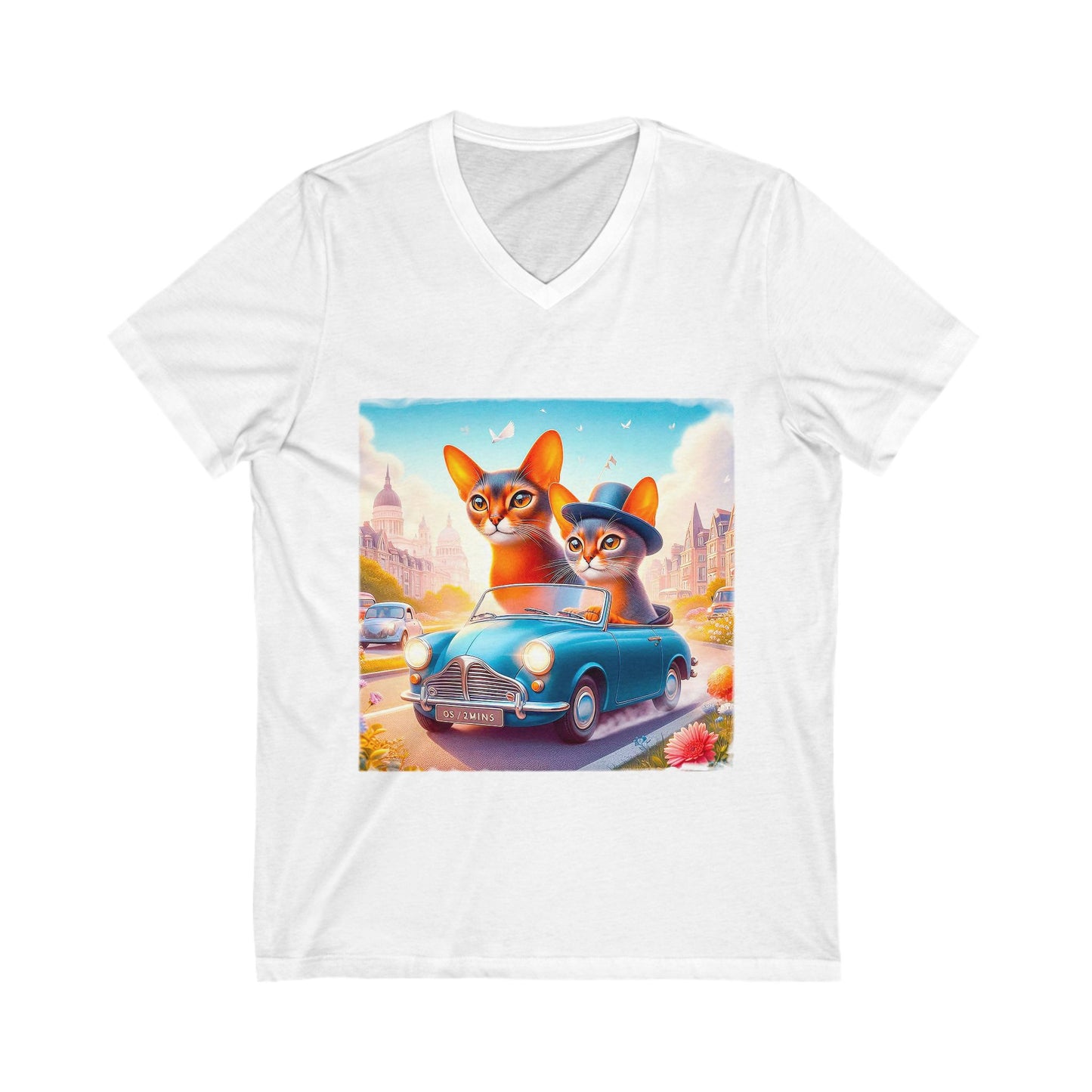 Wacky blue car Unisex Jersey Short Sleeve V-Neck Tee
