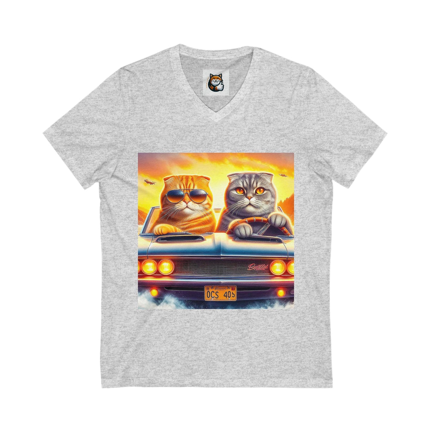 Scottish Fold Cat Friebds drivibg V-Neck Tee