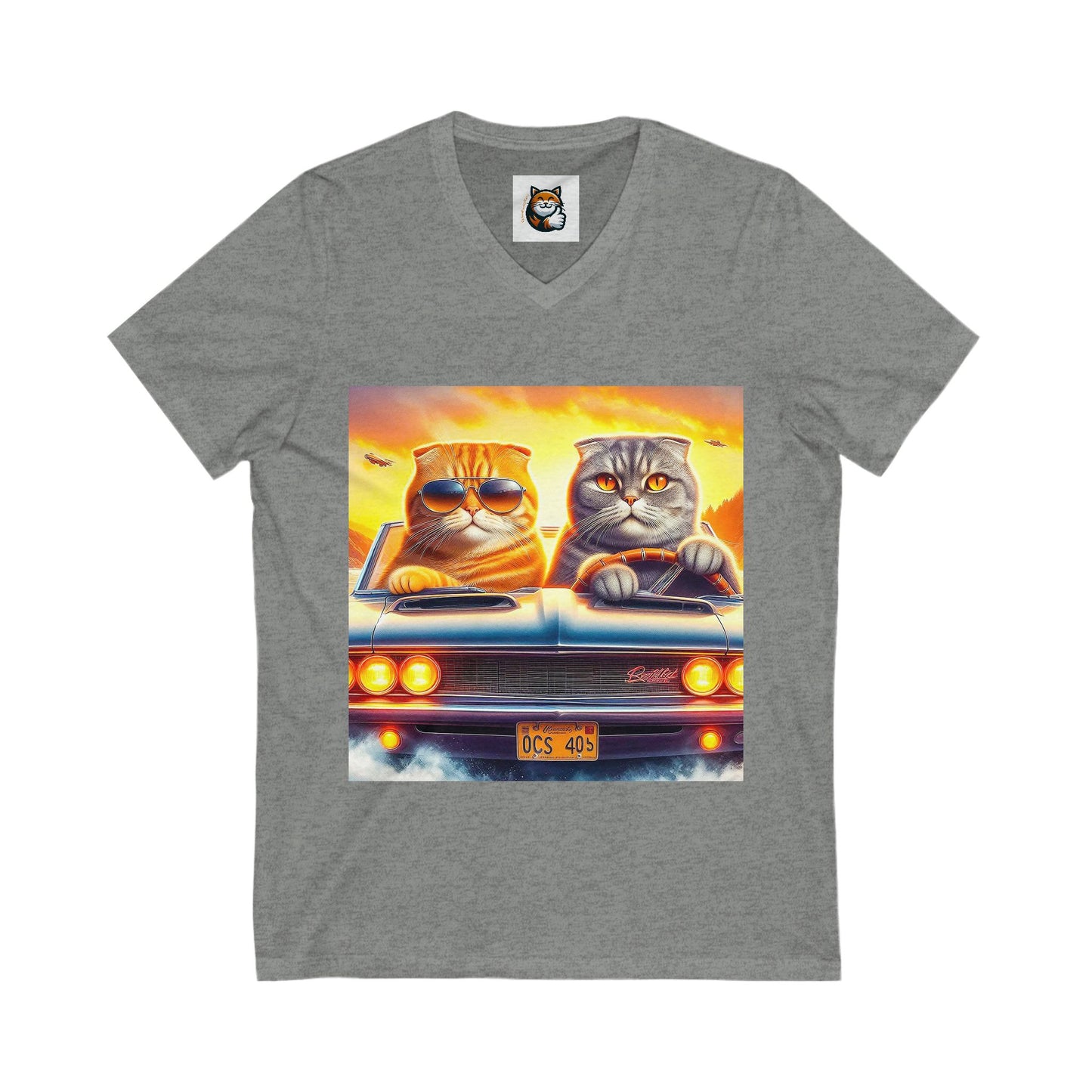 Scottish Fold Cat Friebds drivibg V-Neck Tee
