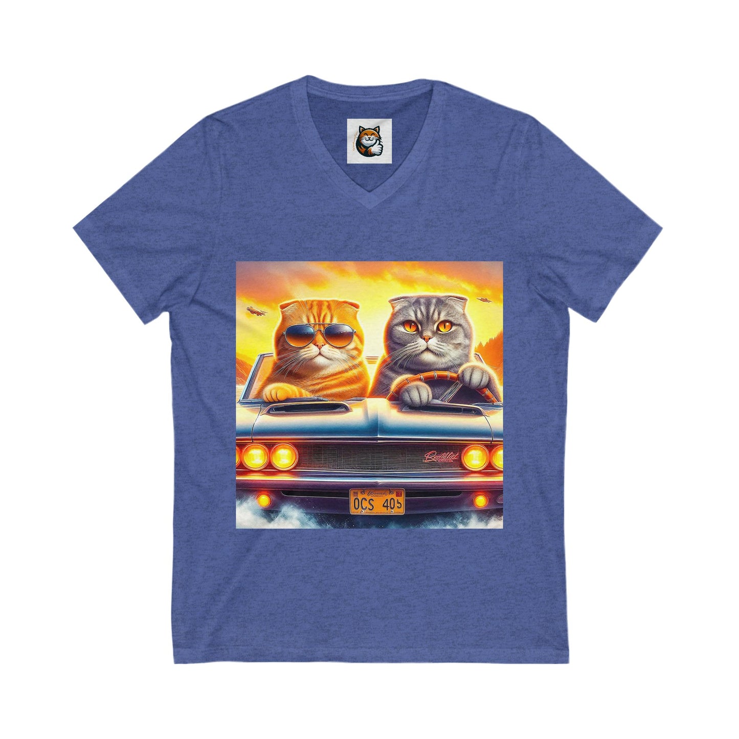 Scottish Fold Cat Friebds drivibg V-Neck Tee