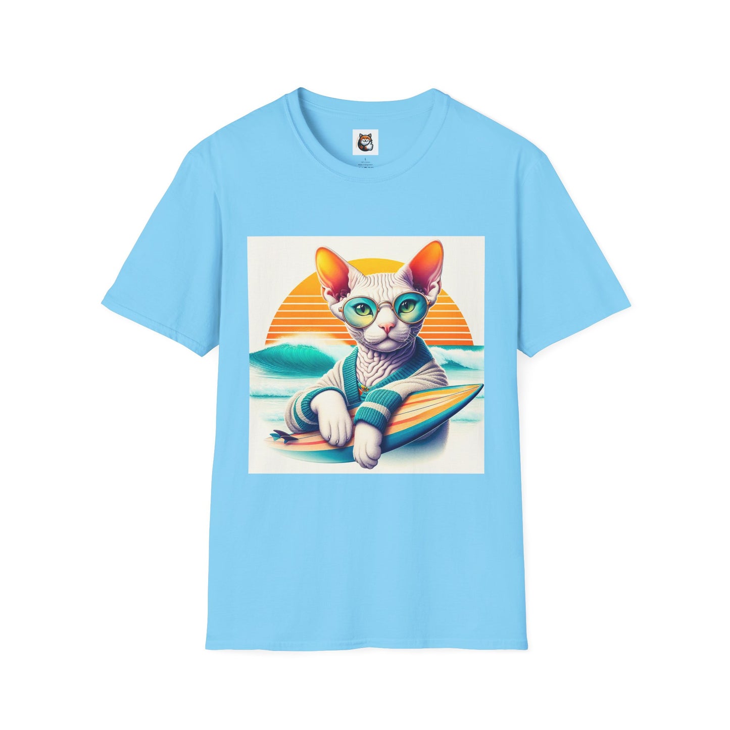Devon Rex Cat surfing beauty  Softstyle T-Shirt