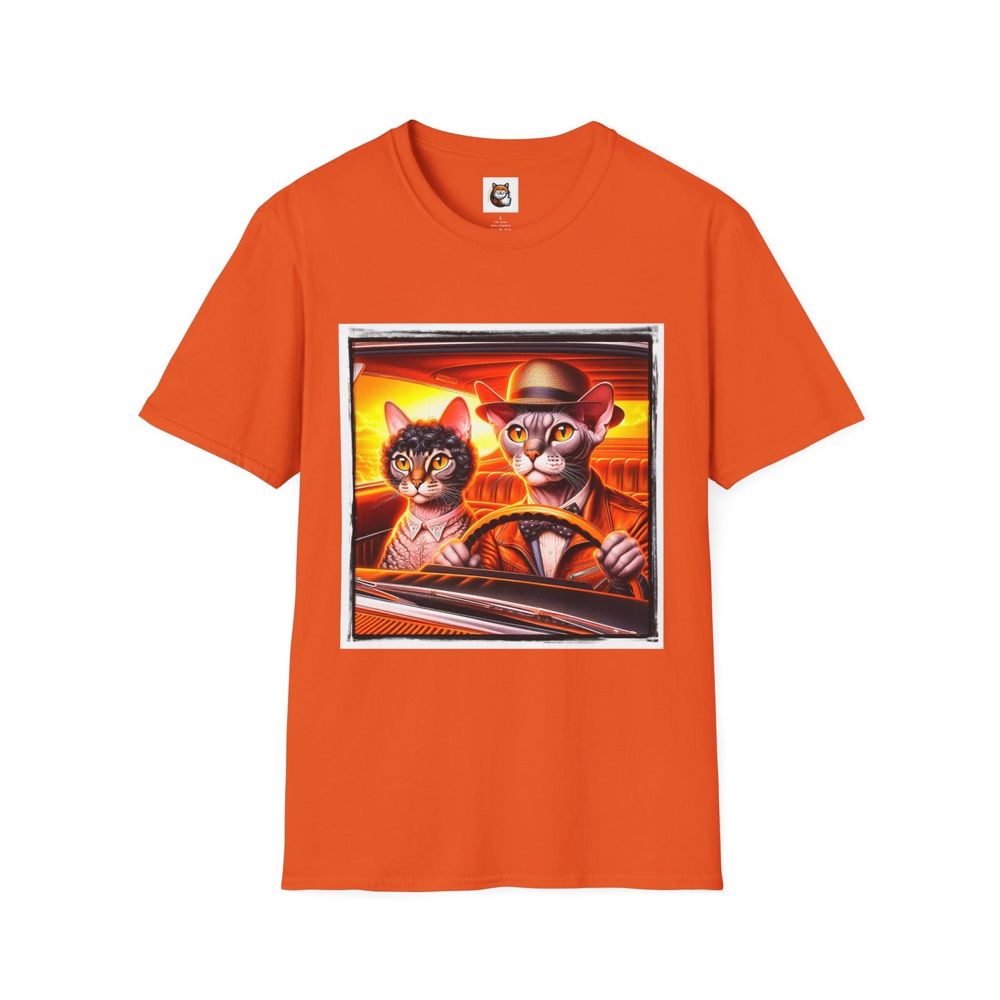 Wacky  Devon Rex couple driving  Unisex Softstyle T-Shirt