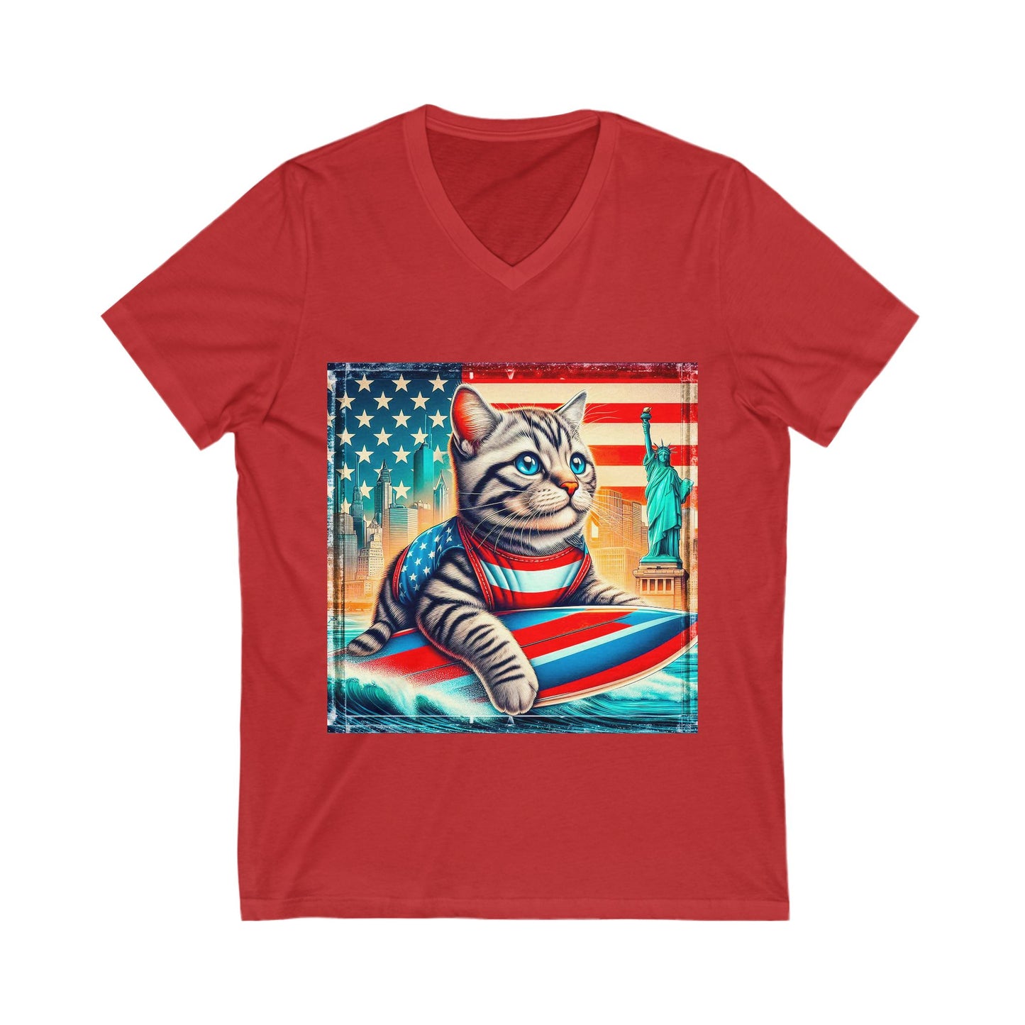 American Shorthair American flag Jersey Short Sleeve V-Neck Tee