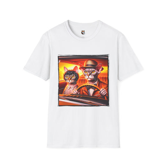 Wacky  Devon Rex couple driving  Unisex Softstyle T-Shirt
