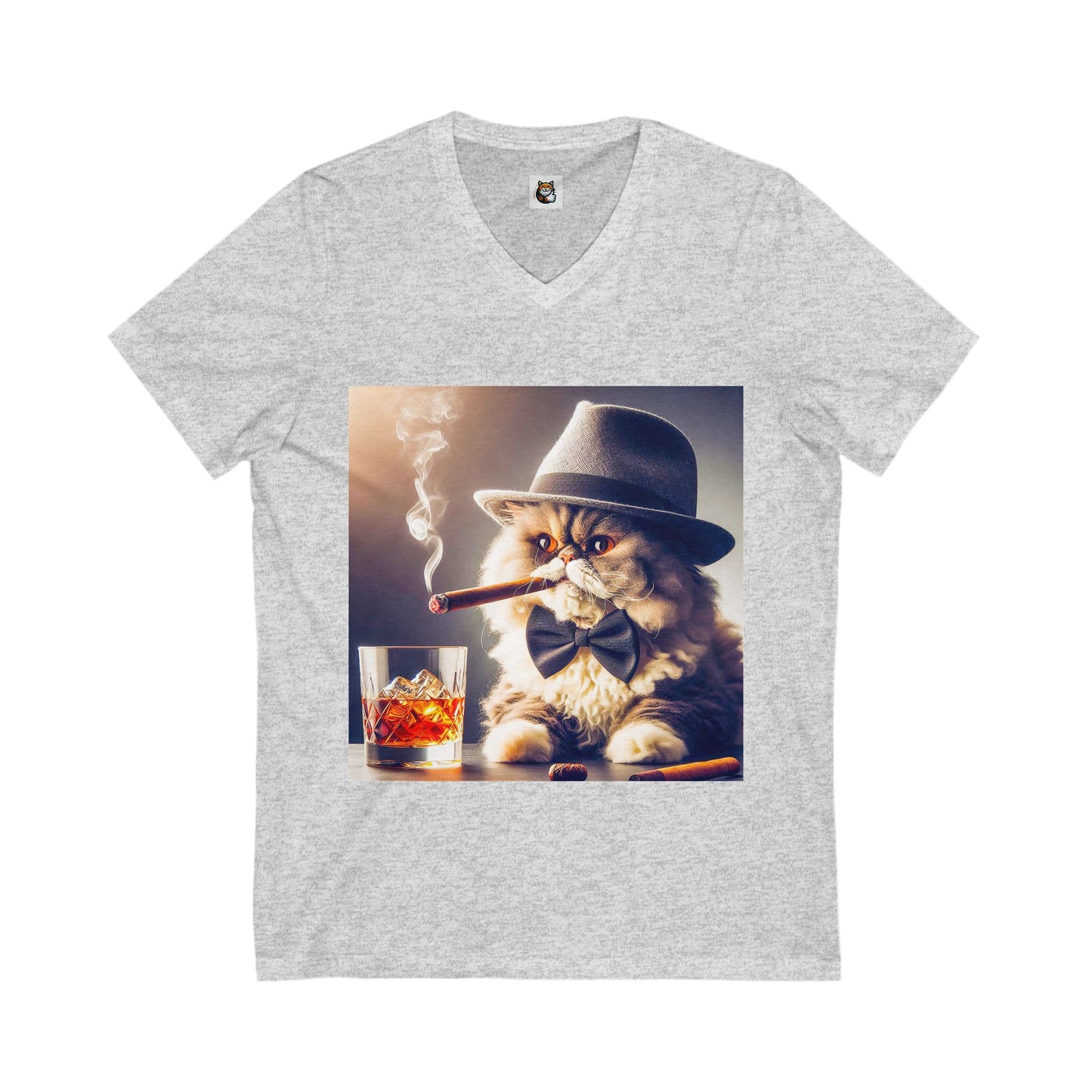 - Selkirk Rex  V-Neck smoking a cigar shirt