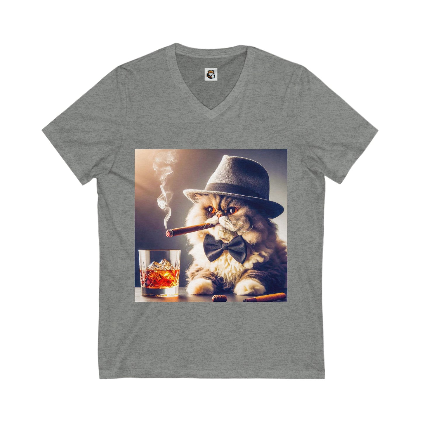 - Selkirk Rex  V-Neck smoking a cigar shirt