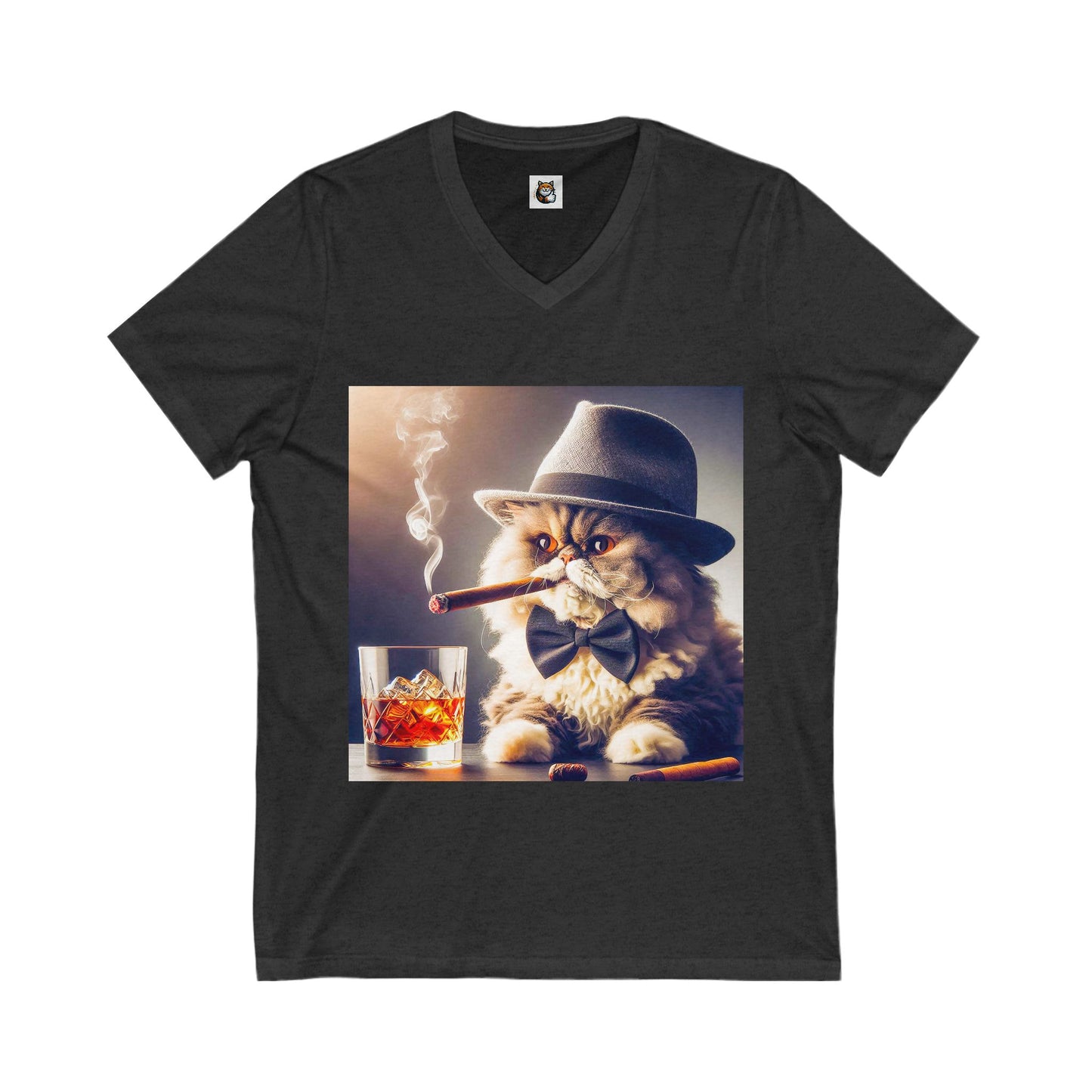 - Selkirk Rex  V-Neck smoking a cigar shirt