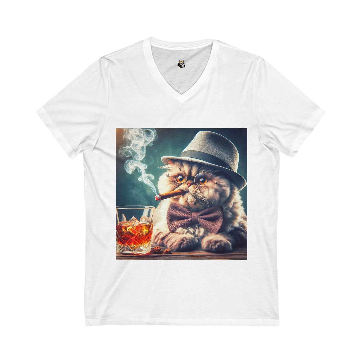 Selkirk Rex Design V-Neck cigar and whiskey