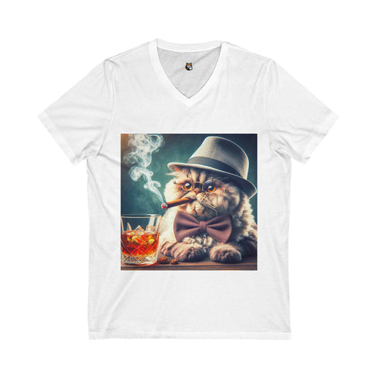 Selkirk Rex Design V-Neck cigar and whiskey
