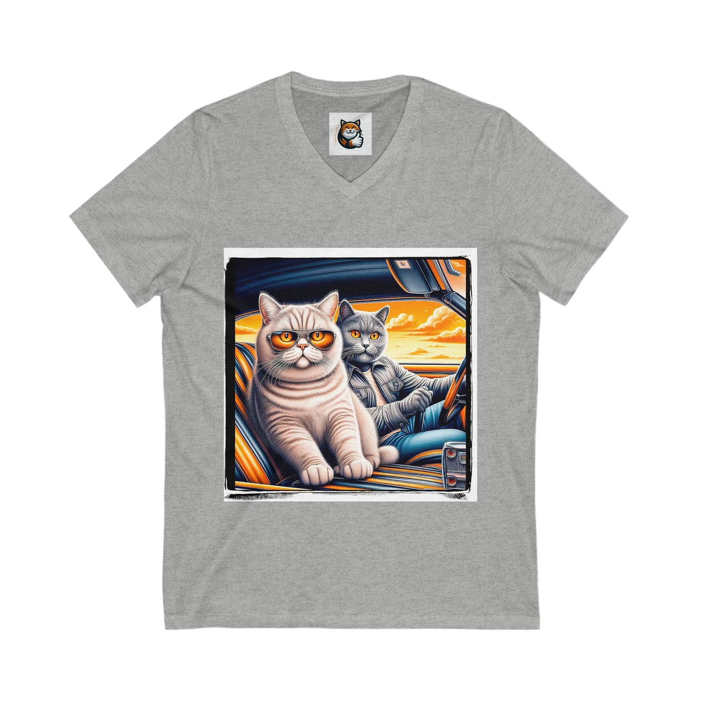 British Shorthair driving car Jersey Short Sleeve V-Neck Tee