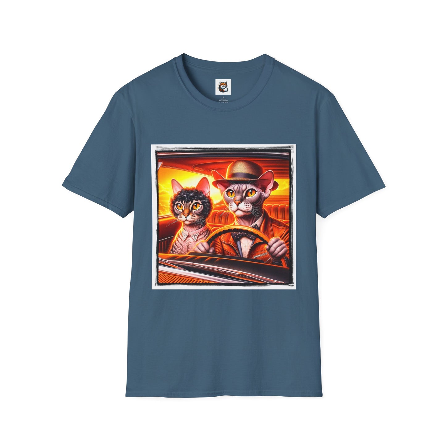 Wacky  Devon Rex couple driving  Unisex Softstyle T-Shirt