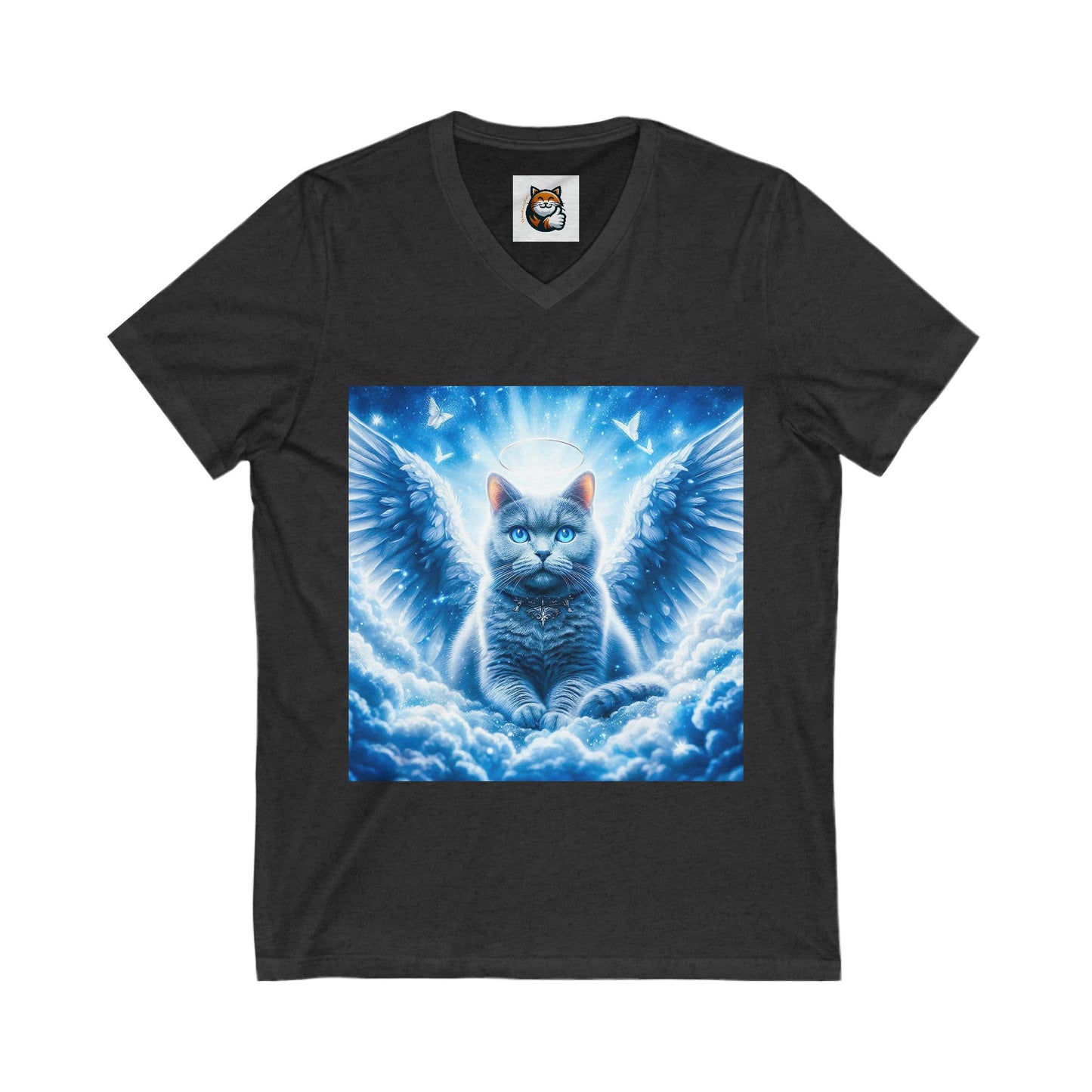 Russian Blue Cat blue clouds V-Neck Tee