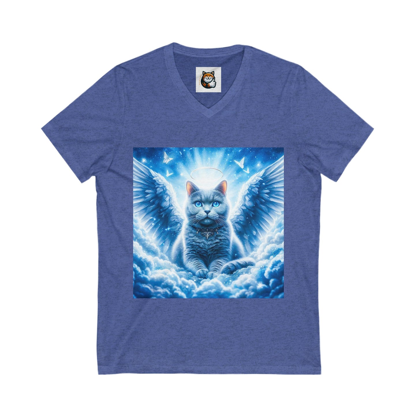 Russian Blue Cat blue clouds V-Neck Tee