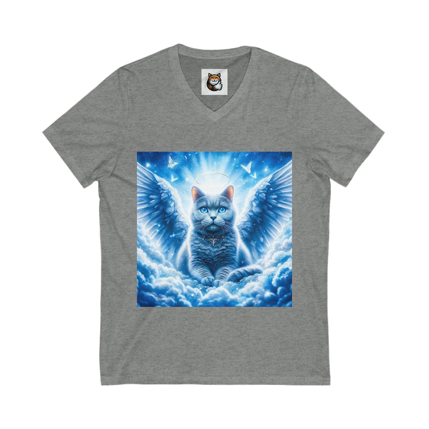 Russian Blue Cat blue clouds V-Neck Tee
