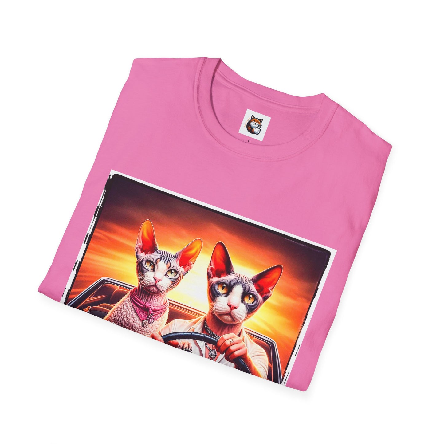 Wacky  Devon Rex Cats driving  Unisex Softstyle T-Shirt