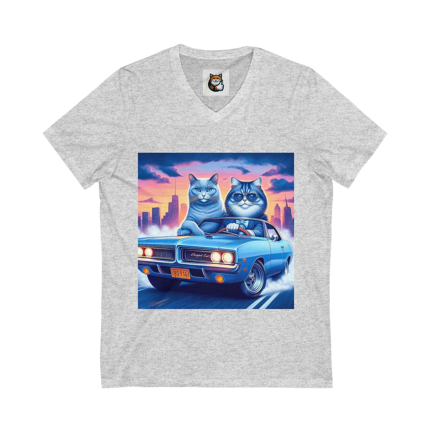 Wacky Russian Blue Cat night driving Neck Tee