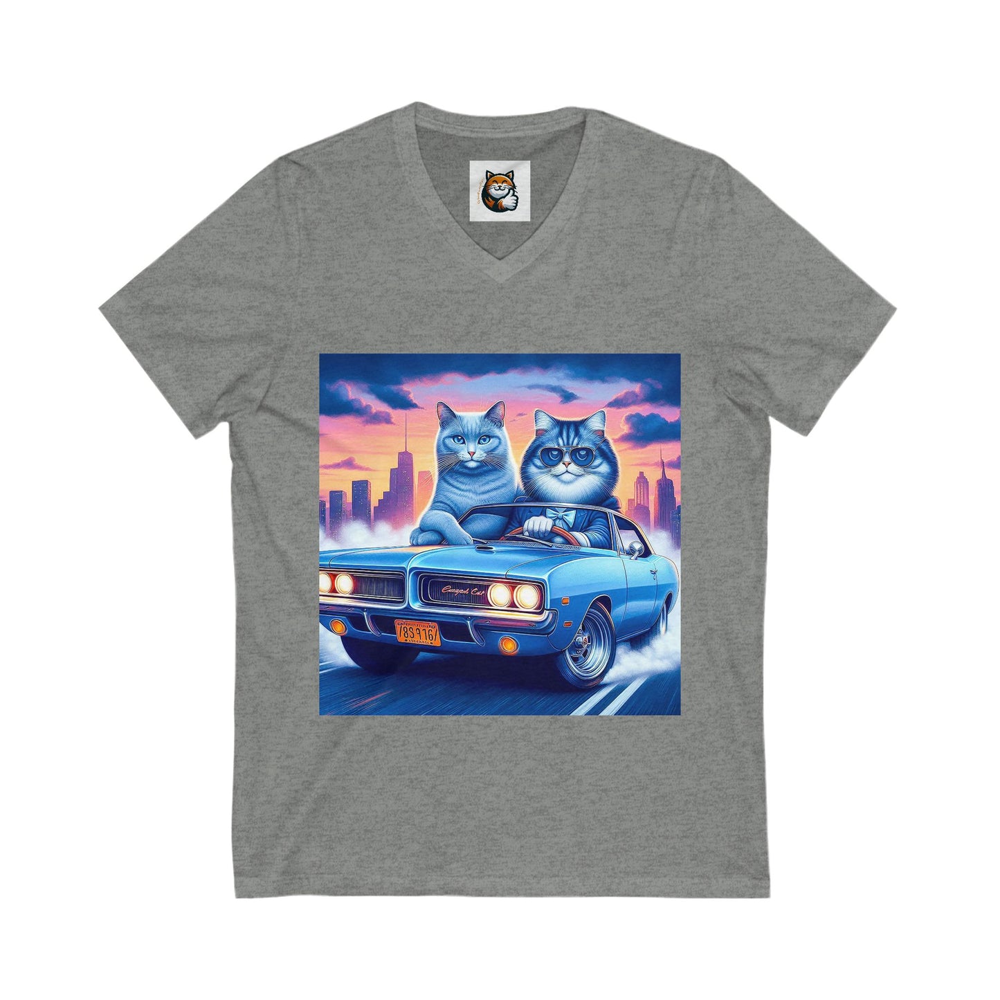 Wacky Russian Blue Cat night driving Neck Tee