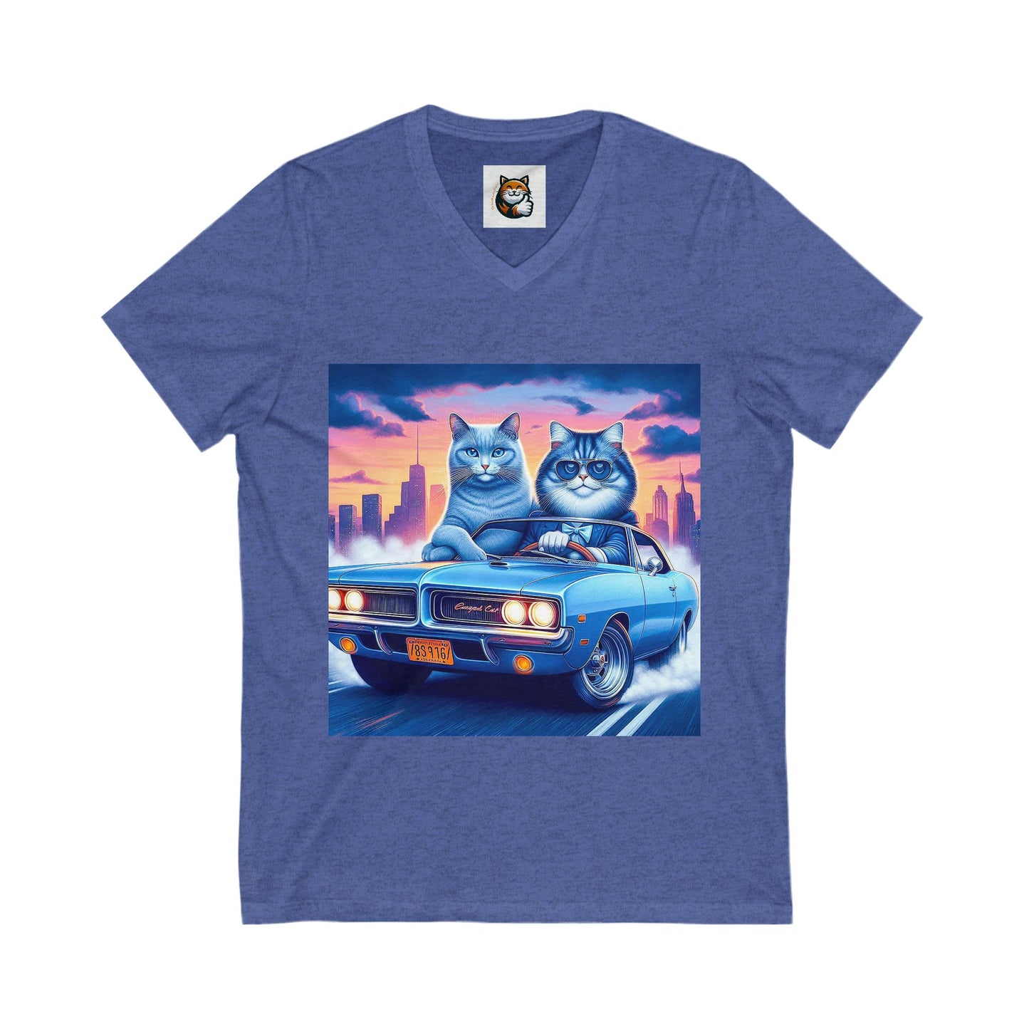 Wacky Russian Blue Cat night driving Neck Tee