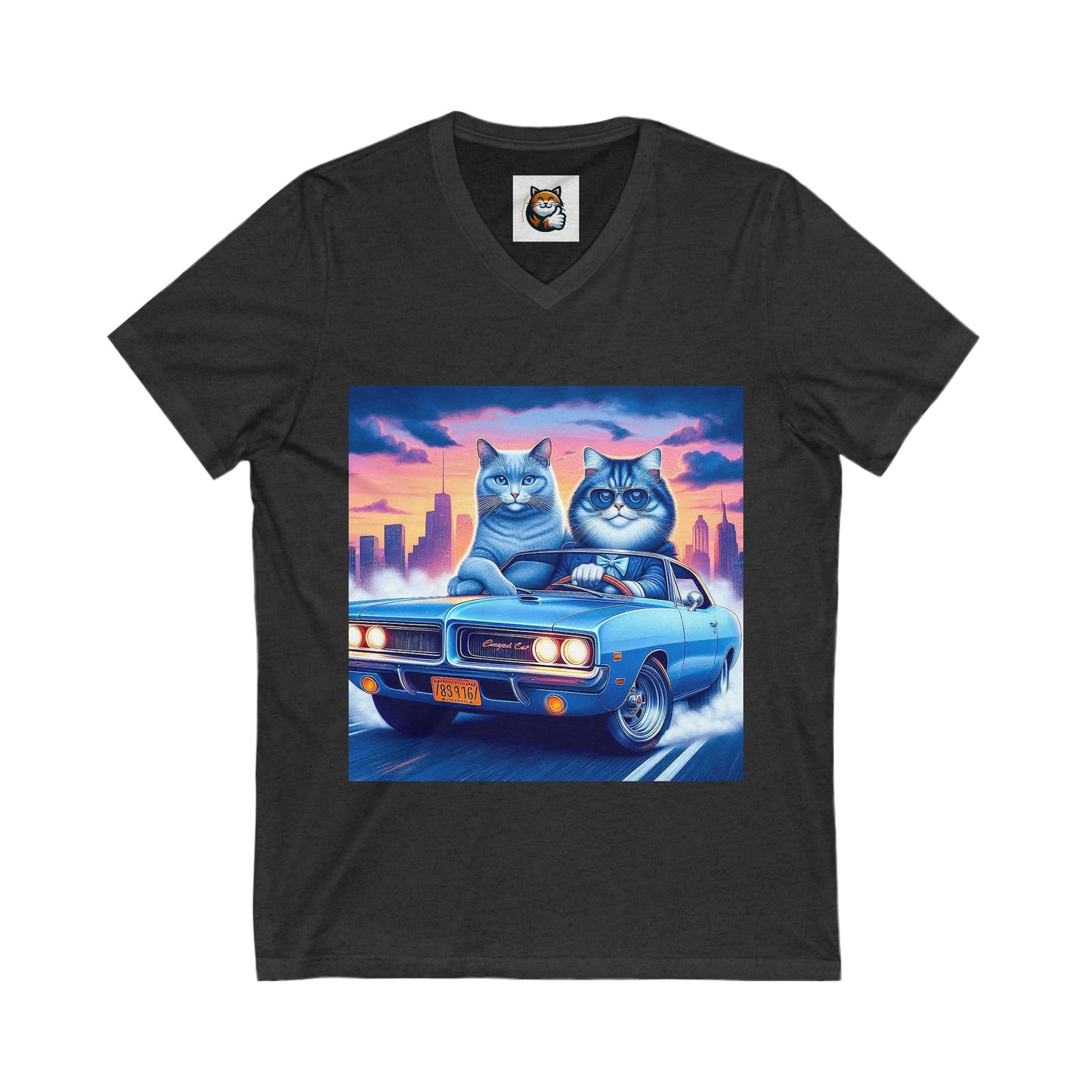 Wacky Russian Blue Cat night driving Neck Tee
