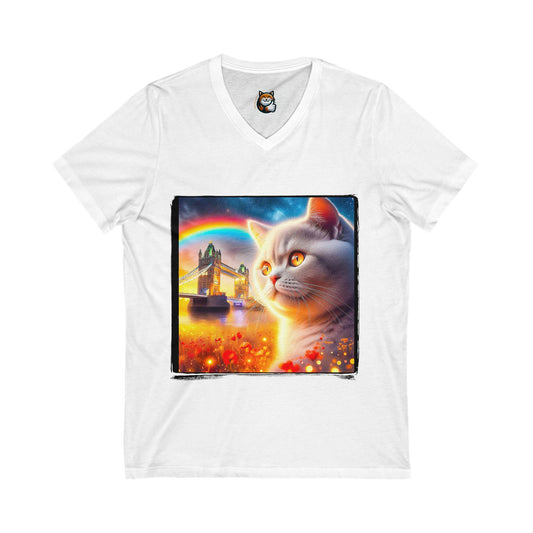 British Shorthair rainbow bridge Jersey Short Sleeve V-Neck Tee