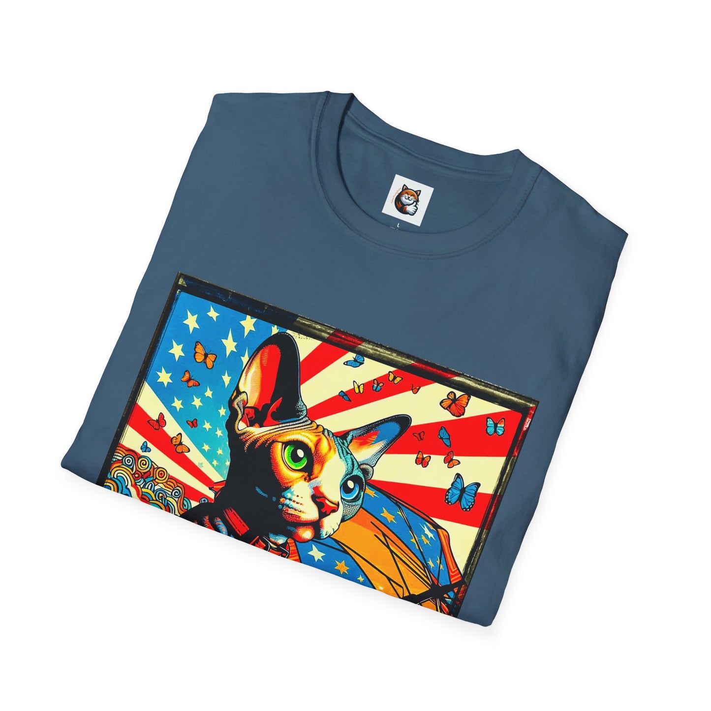 Devon Rex Cat American flag  Softstyle T-Shirt