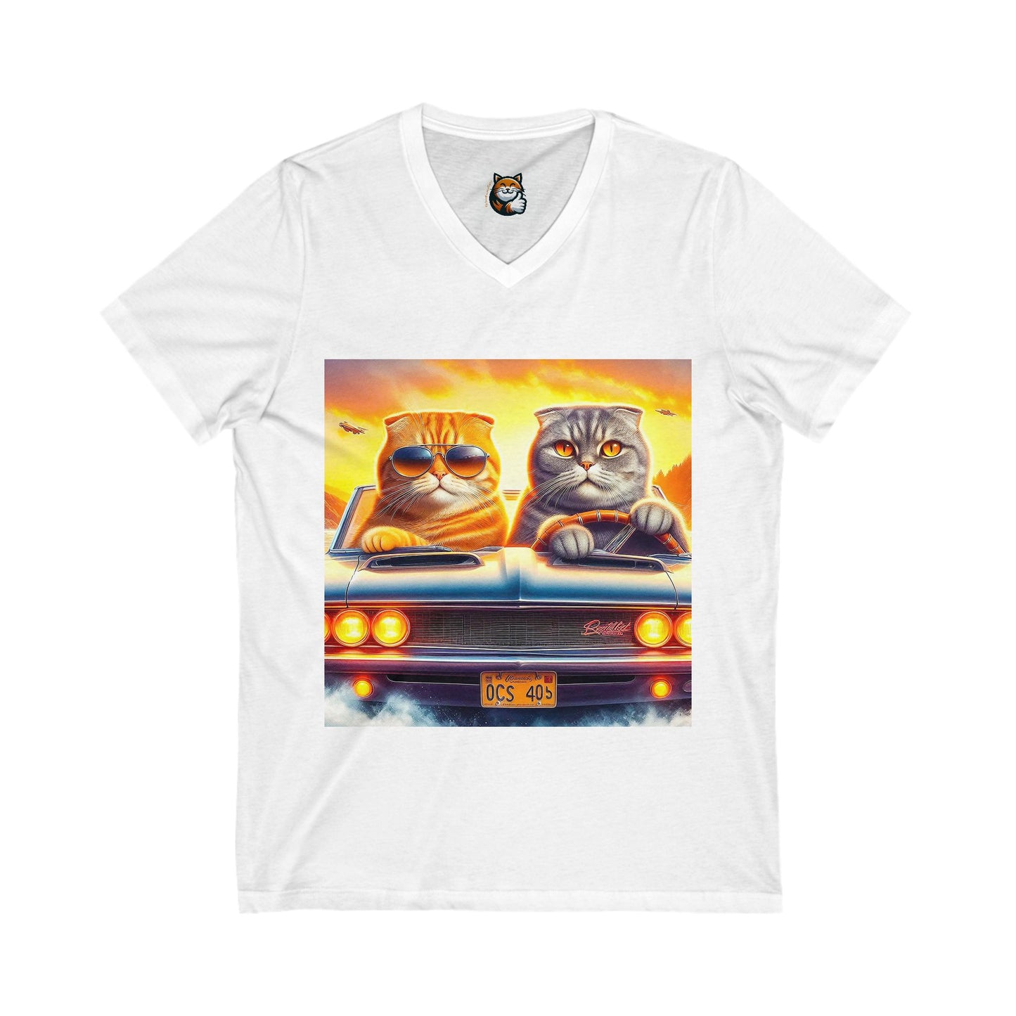 Scottish Fold Cat Friebds drivibg V-Neck Tee
