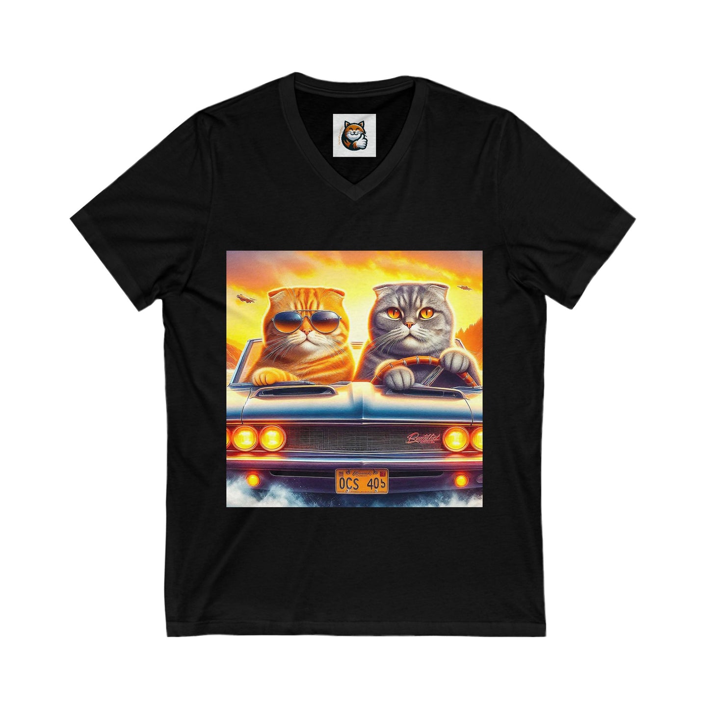 Scottish Fold Cat Friebds drivibg V-Neck Tee