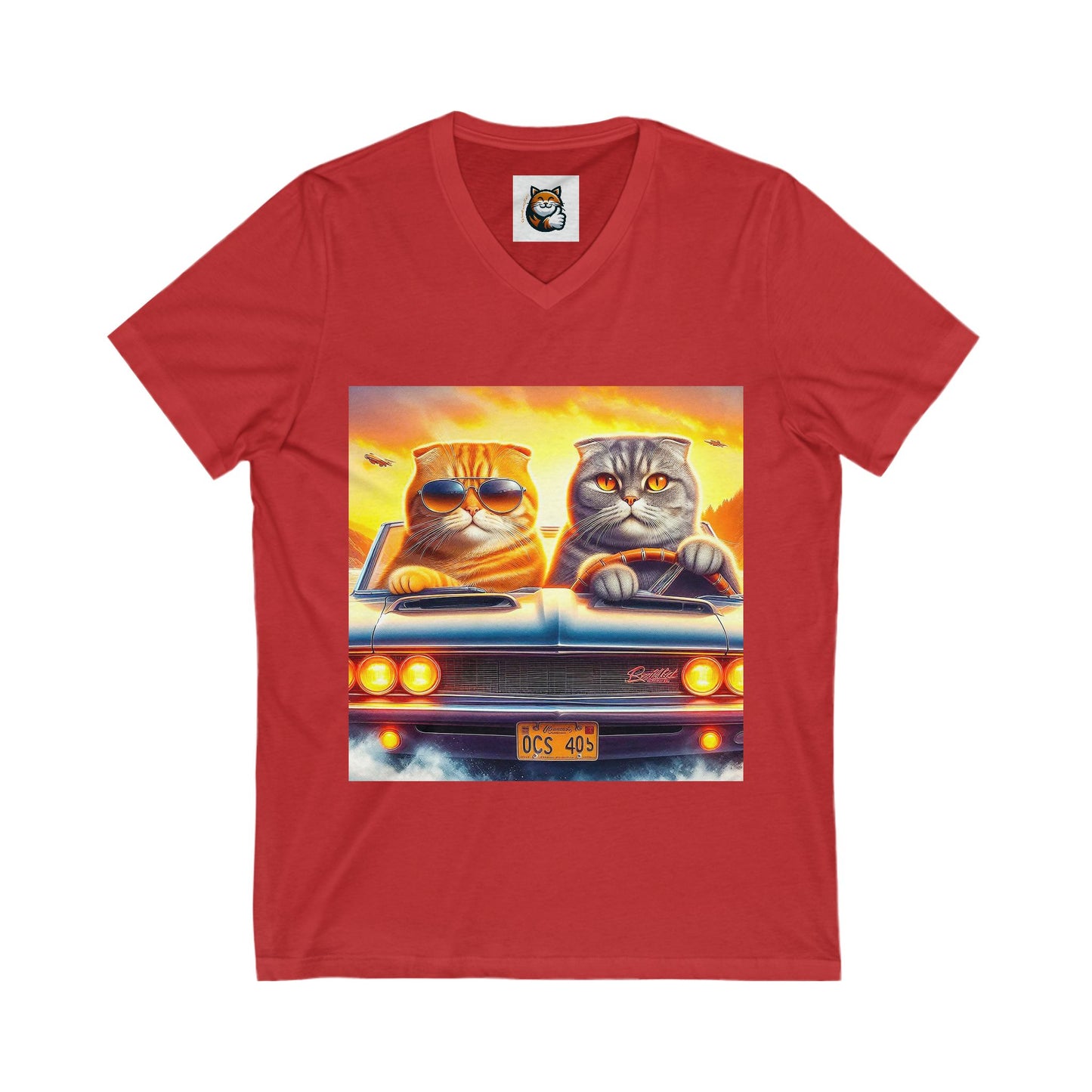 Scottish Fold Cat Friebds drivibg V-Neck Tee