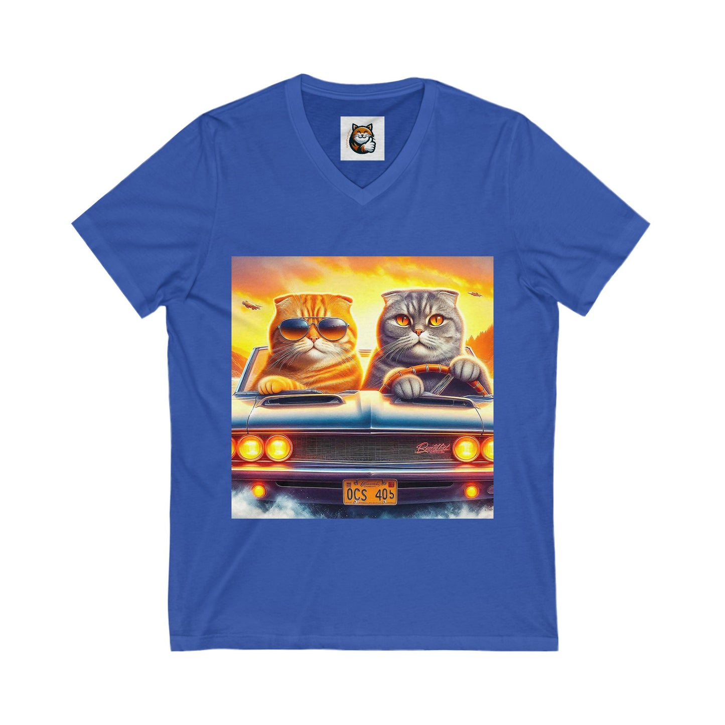 Scottish Fold Cat Friebds drivibg V-Neck Tee