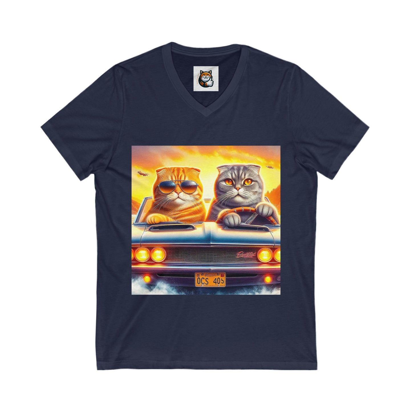 Scottish Fold Cat Friebds drivibg V-Neck Tee