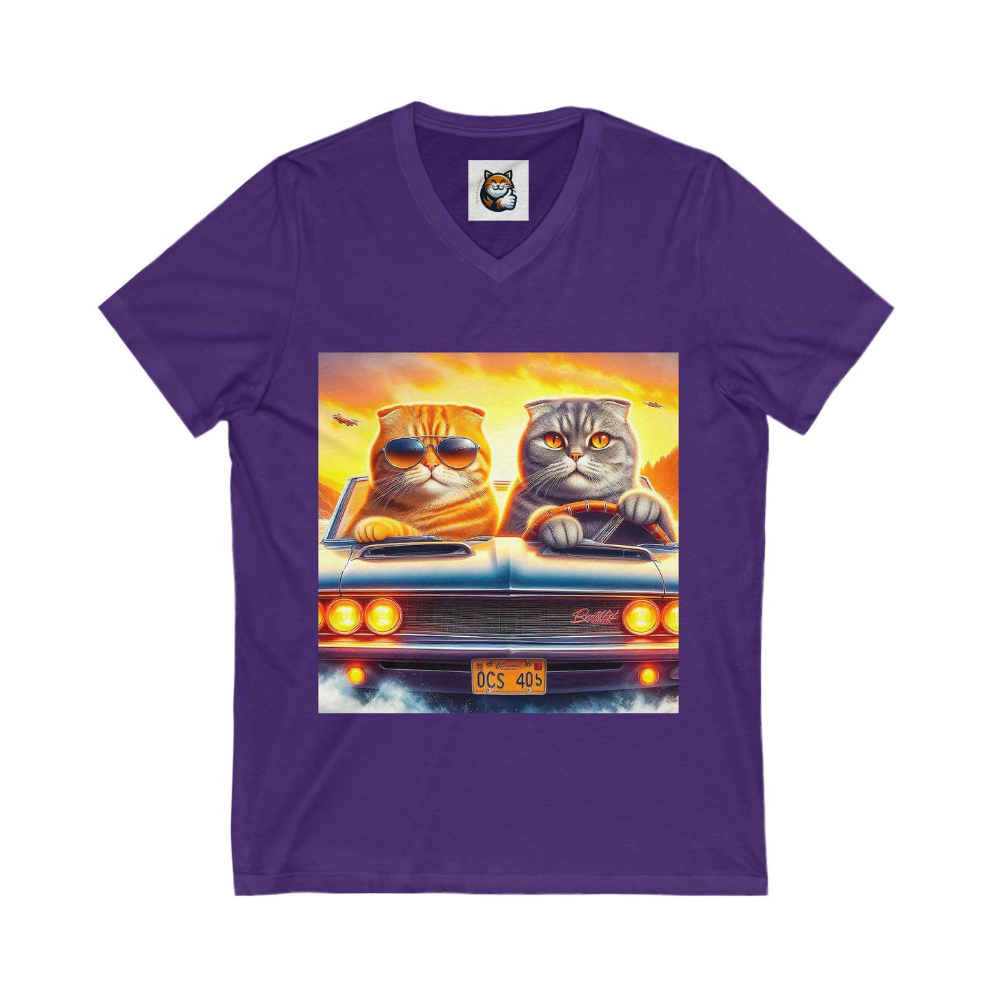 Scottish Fold Cat Friebds drivibg V-Neck Tee