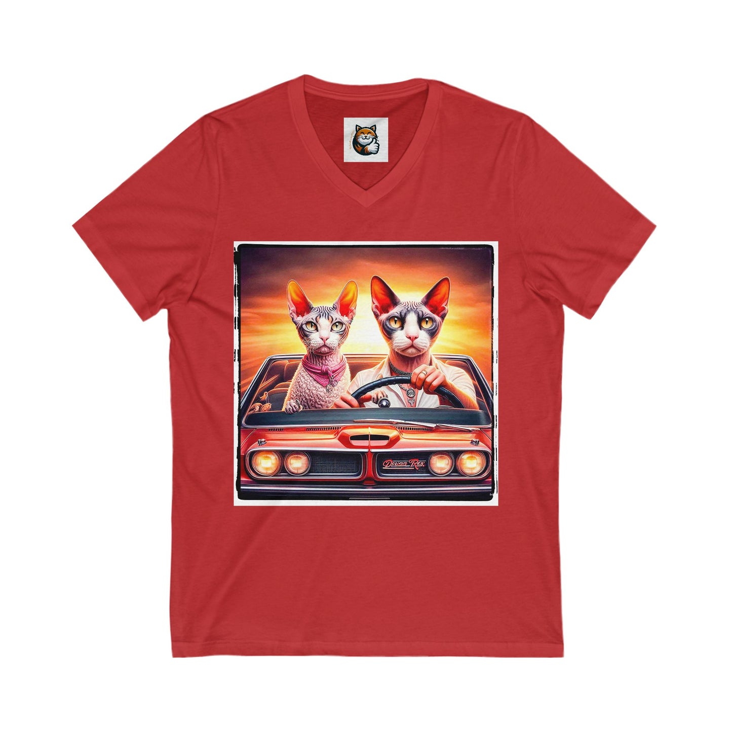 Wacky Devon Rex Cat Unisex Jersey Short Sleeve V-Neck Tee