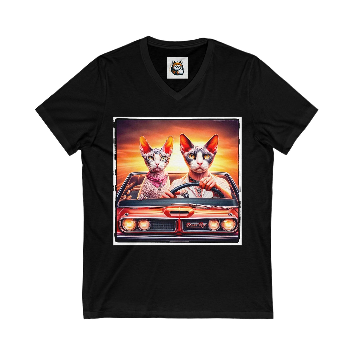 Wacky Devon Rex Cat Unisex Jersey Short Sleeve V-Neck Tee