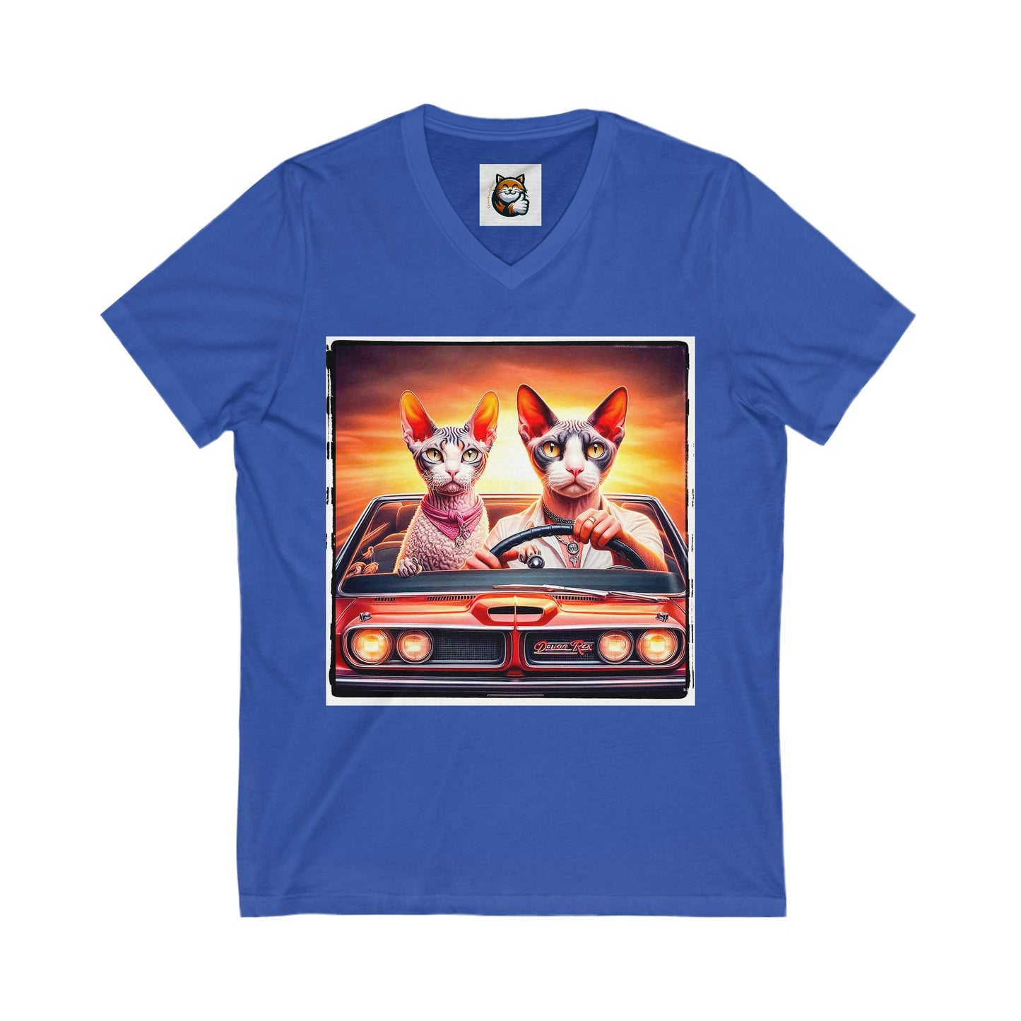 Wacky Devon Rex Cat Unisex Jersey Short Sleeve V-Neck Tee