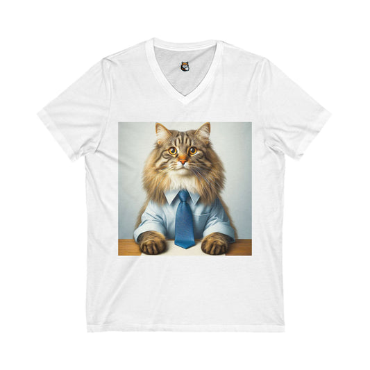 Norwegian Forest Cat Unisex Jersey Short Sleeve V-Neck Tee
