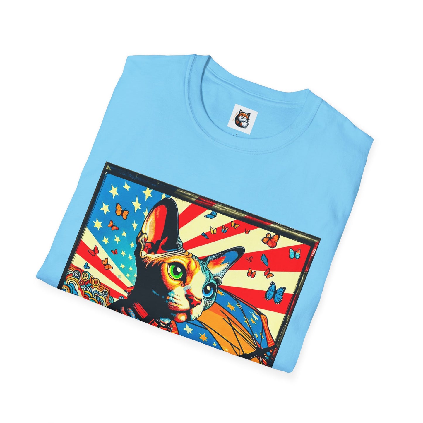 Devon Rex Cat American flag  Softstyle T-Shirt