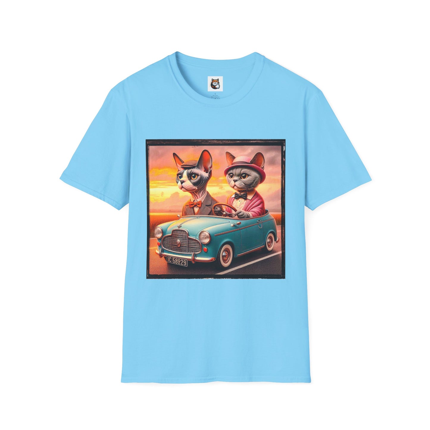 Wacky Devon Rex driving Unisex Softstyle T-Shirt