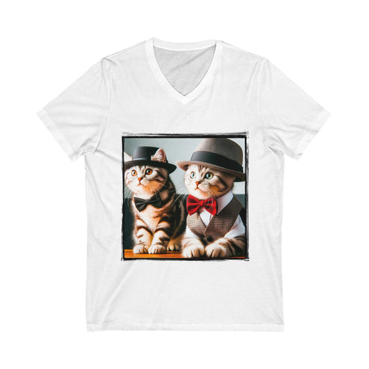 American Shorthair cuties and bow ties Jersey Short Sleeve V-Neck Tee