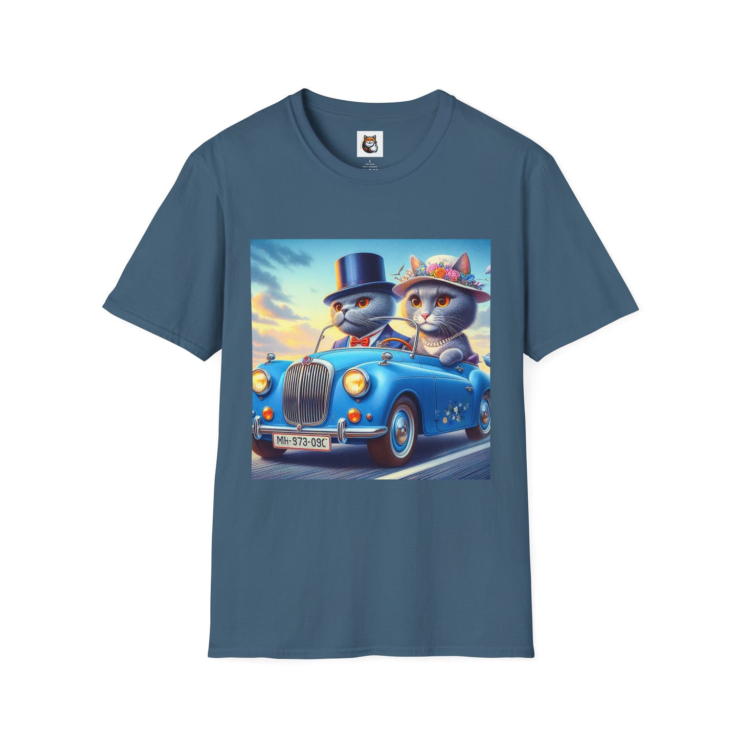 Russian Blue Cat driving couple  T-Shirt