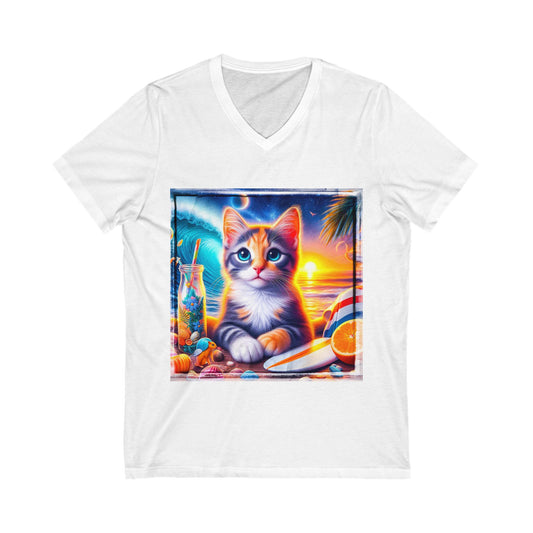 Domestic Cat surfer baby Sleeve V-Neck Tee