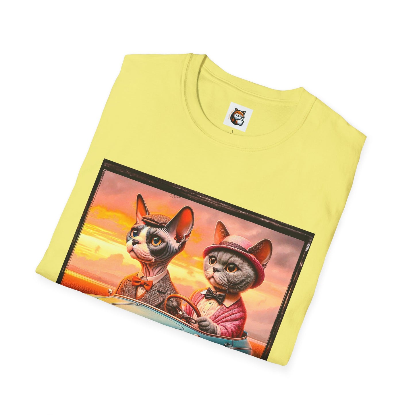 Wacky Devon Rex driving Unisex Softstyle T-Shirt