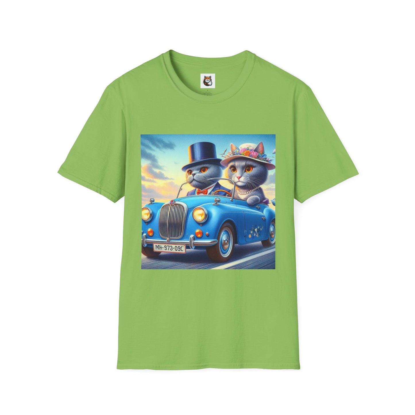 Russian Blue Cat driving couple  T-Shirt