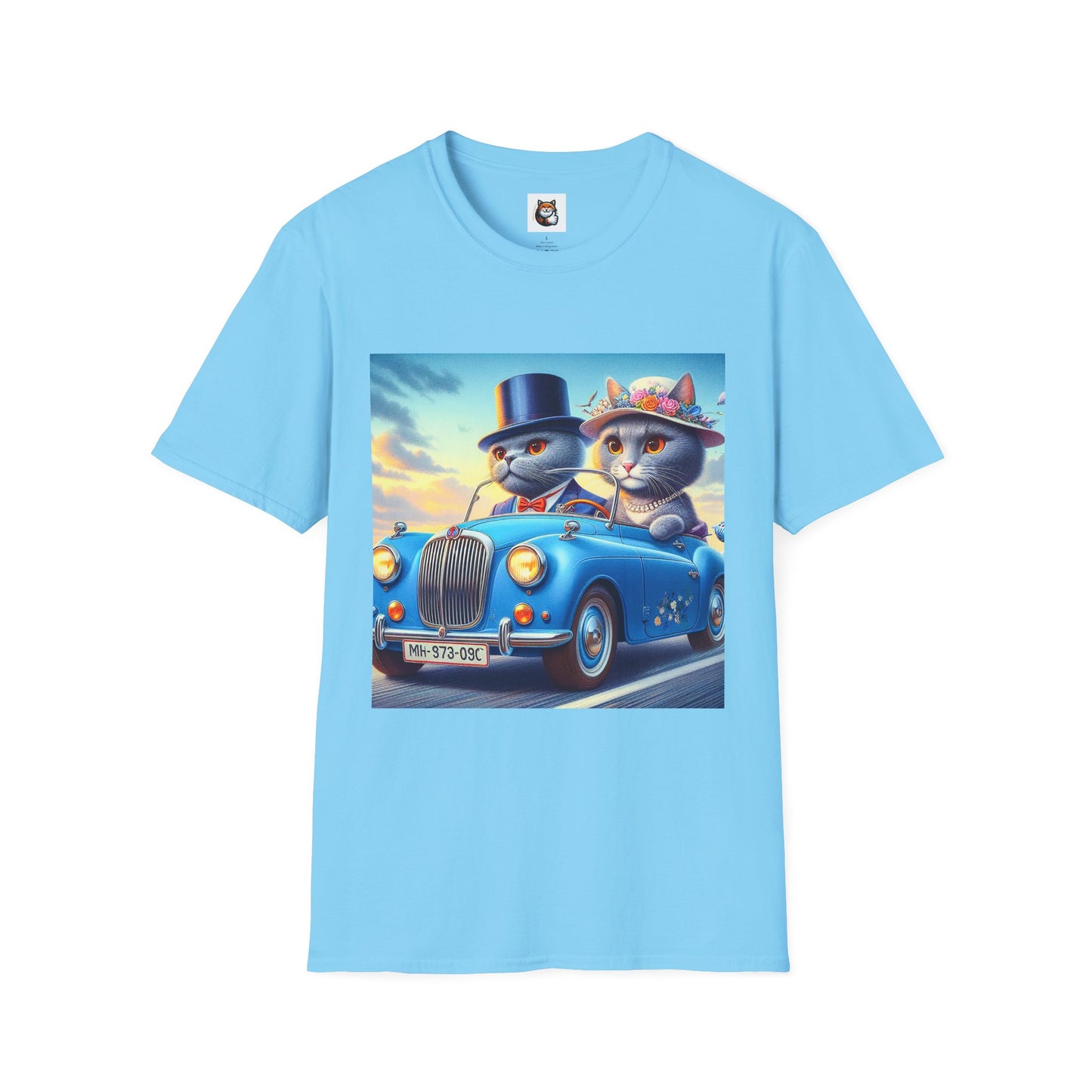 Russian Blue Cat driving couple  T-Shirt