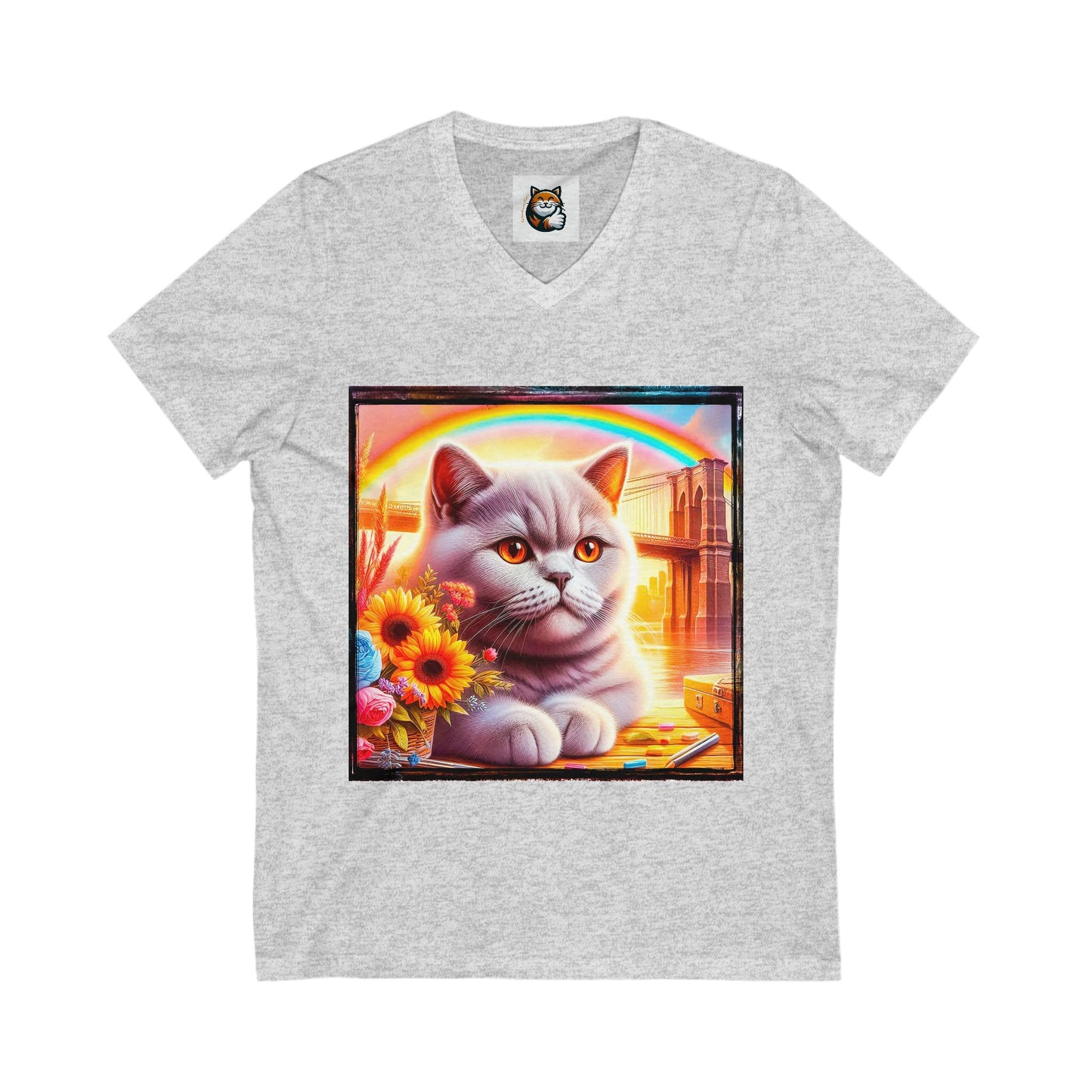 British Shorthair pretty rainbow  Jersey Short Sleeve V-Neck Tee