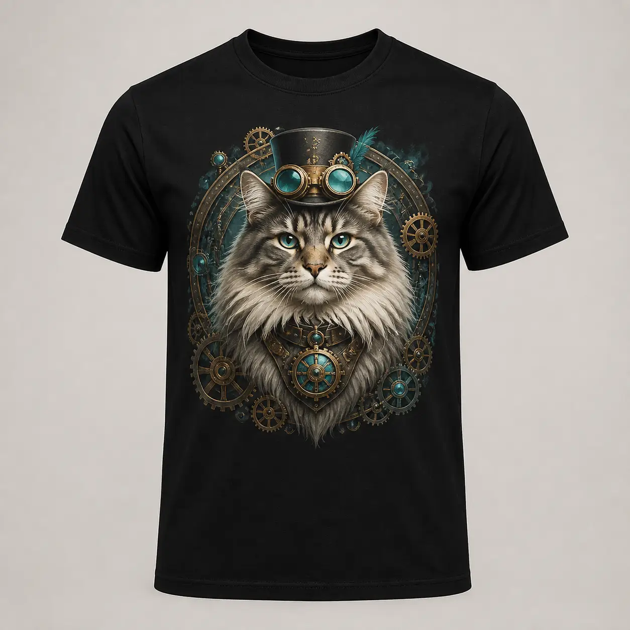 Siberian Cat Steampunk Inspired T Shirt Soft Breathable Cotton For Cat Lovers Gift by Printify