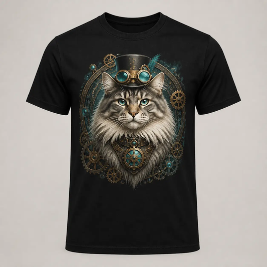 Siberian Cat Steampunk Inspired T Shirt Soft Breathable Cotton For Cat Lovers Gift by Printify